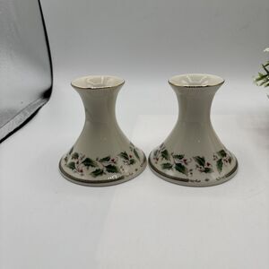 Vtg Royal Limited Holly Holiday China 4" Candle Stick Holders Preown Flaw Japan